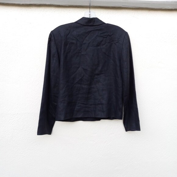 Minimalist Black Irish Linen 90s Style Boxy Jacket 90s Capsule Careerwear - Picture 8 of 12